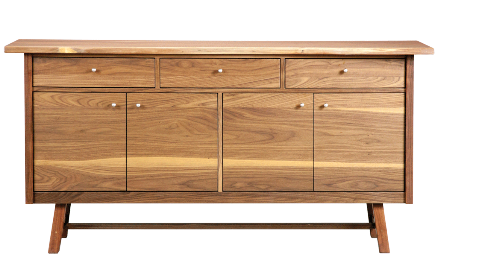 walnut buffet base with 3 drawers and 4 doors